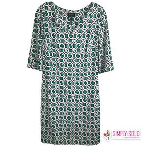 Laundry by Design Women's Shift Dress‎ Green White Black Geometric V-Neck Sz 2